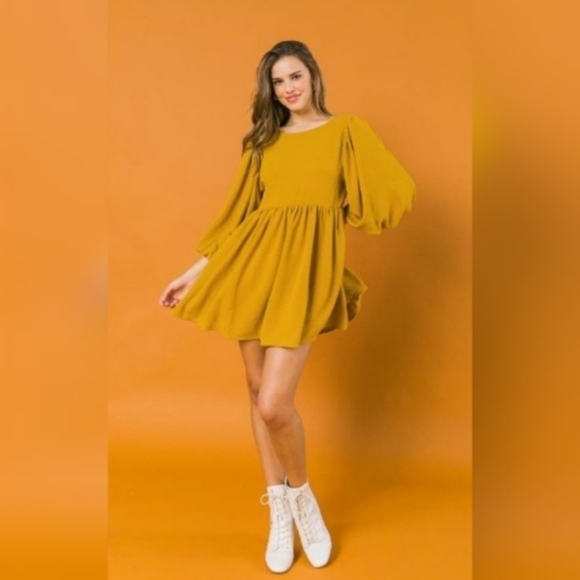 Vici Mustard a. Calin Solid Woven Mini Dress - Picture 4 of 10